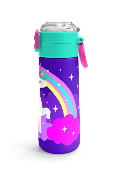 Coral High Kids Mor Su Yeşili Unicorn Desenli Pipetli ve Direkt İçim Çelik Termos 500 ml 31818 - 3