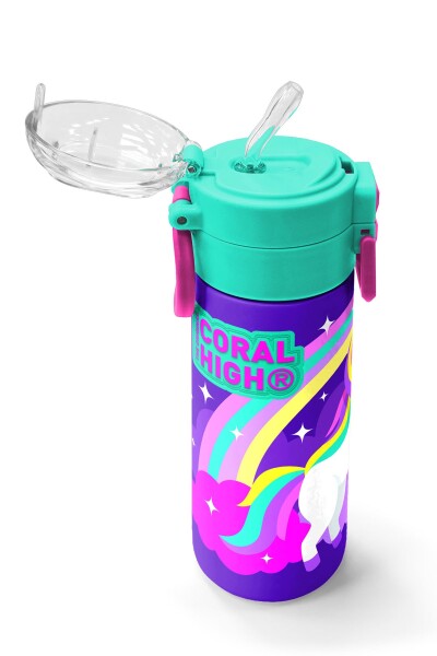 Coral High Kids Mor Su Yeşili Unicorn Desenli Pipetli ve Direkt İçim Çelik Termos 500 ml 31818 - 5