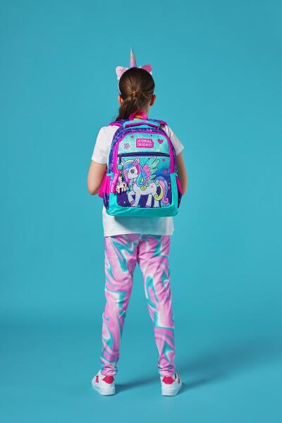 Coral High Kids Mor Su Yeşili Unicorn Desenli Üç Bölmeli Okul Sırt Çantası 23487 - 2