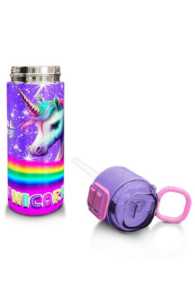 Coral High Kids Mor Unicorn Desenli Pipetli ve Direkt İçim Çelik Termos 500 ml 31837 - 4