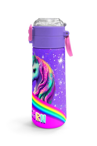 Coral High Kids Mor Unicorn Desenli Pipetli ve Direkt İçim Çelik Termos 500 ml 31837 - 3