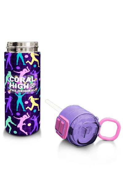 Coral High Kids Mor Voleybol Desenli Pipetli ve Direkt İçim Çelik Termos 500 ml 31849 - 4