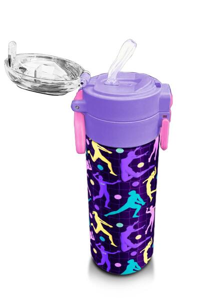 Coral High Kids Mor Voleybol Desenli Pipetli ve Direkt İçim Çelik Termos 500 ml 31849 - 5