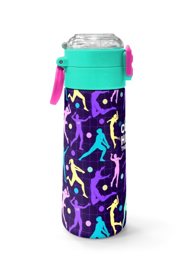 Coral High Kids Mor Voleybol Desenli Pipetli ve Direkt İçim Çelik Termos 500 ml 31849 - 2
