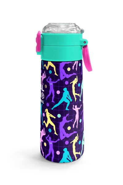 Coral High Kids Mor Voleybol Desenli Pipetli ve Direkt İçim Çelik Termos 500 ml 31849 - 3