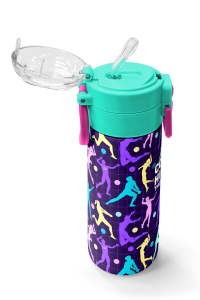 Coral High Kids Mor Voleybol Desenli Pipetli ve Direkt İçim Çelik Termos 500 ml 31849 - 5