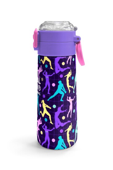 Coral High Kids Mor Voleybol Desenli Pipetli ve Direkt İçim Çelik Termos 500 ml 31849 - 3