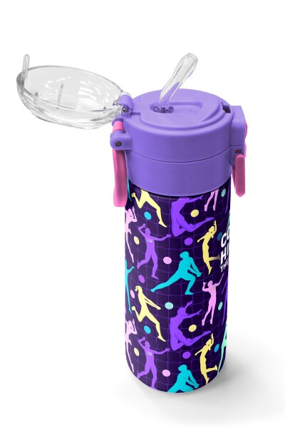 Coral High Kids Mor Voleybol Desenli Pipetli ve Direkt İçim Çelik Termos 500 ml 31849 - 5