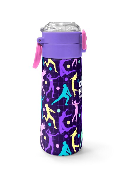 Coral High Kids Mor Voleybol Desenli Pipetli ve Direkt İçim Çelik Termos 500 ml 31849 - 2