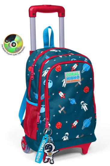 Coral High Kids Çivit Kırmızı Uzay Desenli Üç Bölmeli Çekçekli Okul Sırt Çantası 23136 