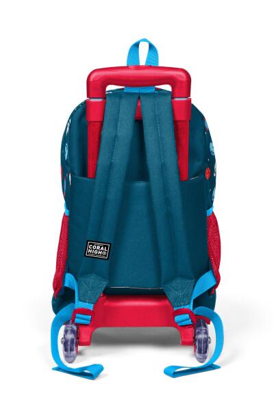Coral High Kids Çivit Kırmızı Uzay Desenli Üç Bölmeli Çekçekli Okul Sırt Çantası 23136 - 3