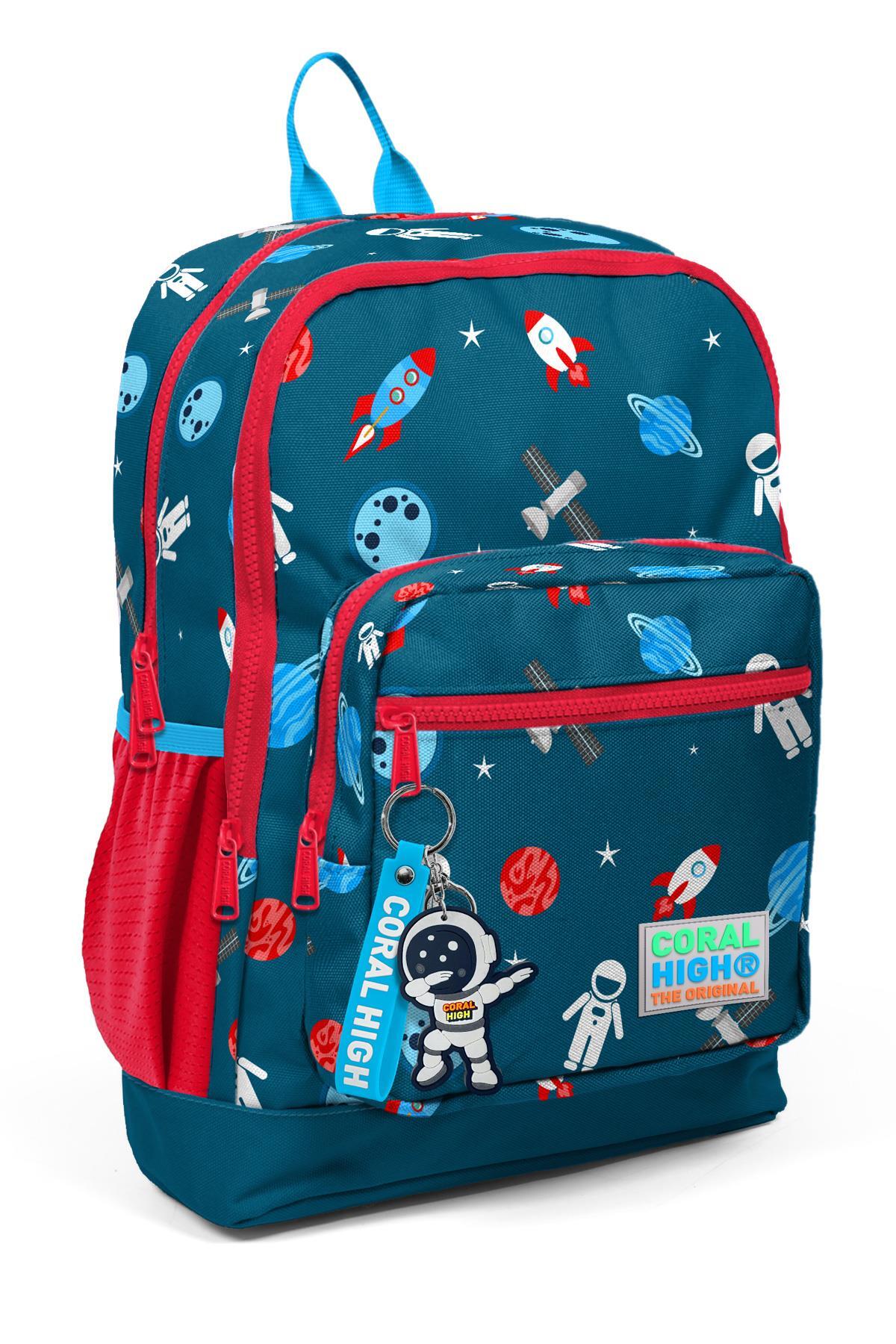 Coral High Kids Çivit Kırmızı Uzay Desenli Dört Bölmeli Okul Sırt Çantası 23116