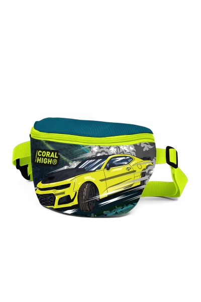Coral High Kids Nefti Fosforlu Sarı Araba Desenli Bel Çantası 22499 - 3