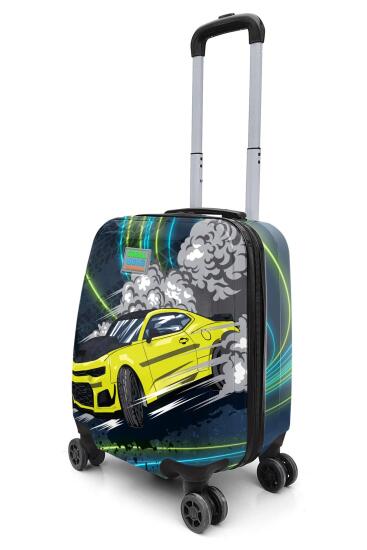 Coral High Kids Nefti Fosforlu Sarı Araba Desenli Çocuk Valizi 16756 - 3