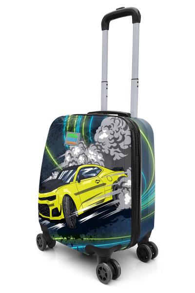 Coral High Kids Nefti Fosforlu Sarı Araba Desenli Çocuk Valizi 16756 - 3