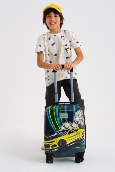 Coral High Kids Nefti Fosforlu Sarı Araba Desenli Çocuk Valizi 16756 - 8