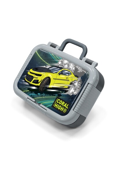 Coral High Kids Nefti Fosforlu Sarı Araba Desenli Paslanmaz Çelik Beslenme Kabı 39358 - 1
