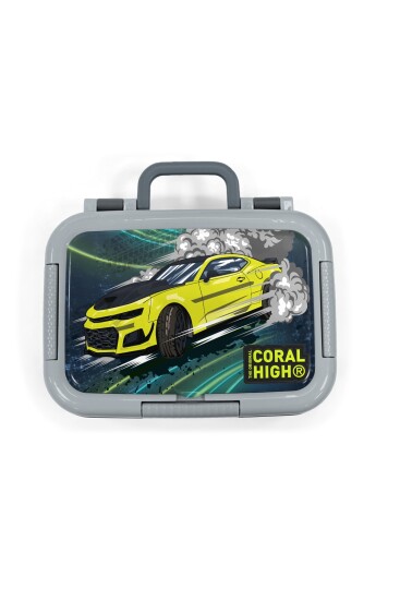 Coral High Kids Nefti Fosforlu Sarı Araba Desenli Paslanmaz Çelik Beslenme Kabı 39358 - 5