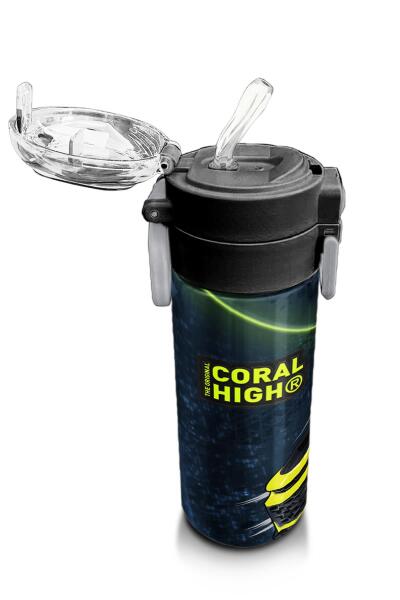 Coral High Kids Nefti Fosforlu Sarı Araba Desenli Pipetli ve Direkt İçim Çelik Termos 500 ml 31834 - 5
