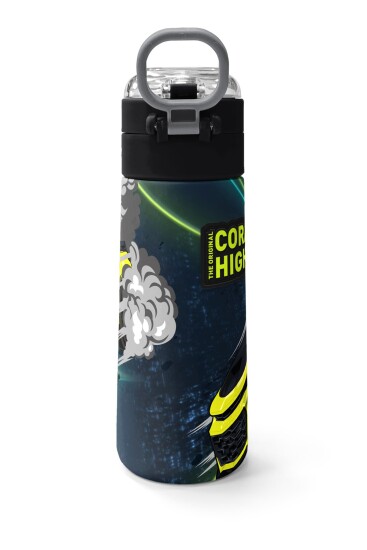 Coral High Kids Nefti Fosforlu Sarı Araba Desenli Pipetli ve Direkt İçim Çelik Termos 500 ml 31834 - 4