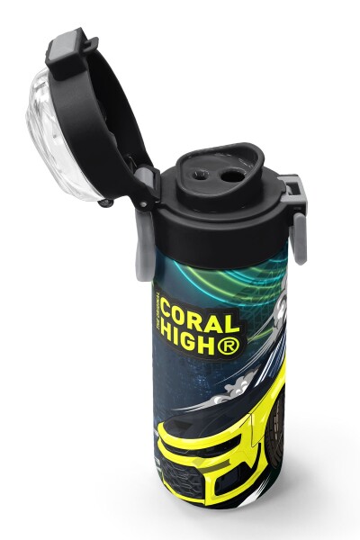 Coral High Kids Nefti Fosforlu Sarı Araba Desenli Pipetli ve Direkt İçim Çelik Termos 500 ml 31834 - 6