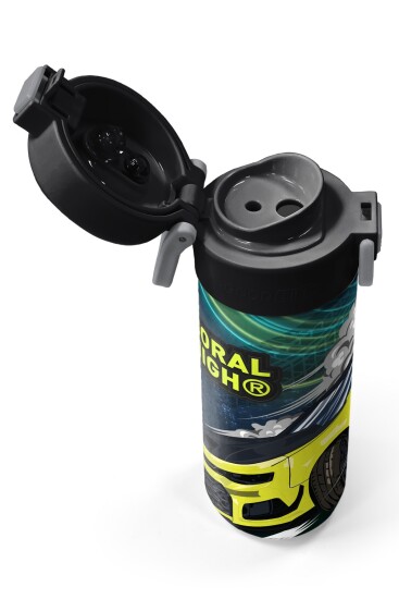 Coral High Kids Nefti Fosforlu Sarı Araba Desenli Pipetli ve Direkt İçim Çelik Termos 500 ml 31834 - 3