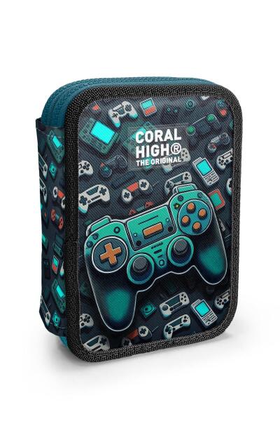 Coral High Kids Nefti Gamer Desenli Çift Katlı Kalem Çanta 11155 - 1