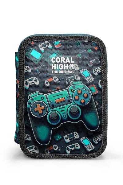 Coral High Kids Nefti Gamer Desenli Çift Katlı Kalem Çanta 11155 - 10