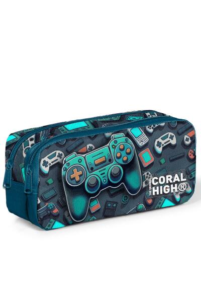 Coral High Kids Nefti Gamer Desenli İki Bölmeli Kalem Çantası 12097 - 1