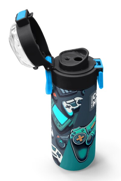 Coral High Kids Nefti Gamer Desenli Pipetli ve Direkt İçim Çelik Termos 500 ml 31861 - 6