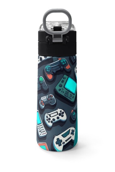 Coral High Kids Nefti Gamer Desenli Pipetli ve Direkt İçim Çelik Termos 500 ml 31861 - 5