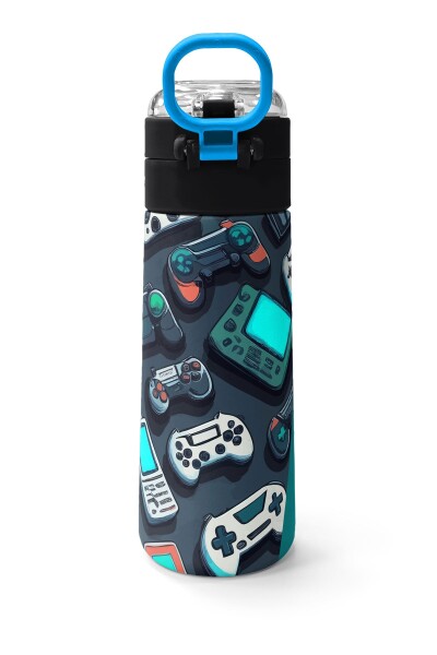 Coral High Kids Nefti Gamer Desenli Pipetli ve Direkt İçim Çelik Termos 500 ml 31861 - 5