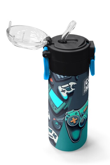 Coral High Kids Nefti Gamer Desenli Pipetli ve Direkt İçim Çelik Termos 500 ml 31861 - 6