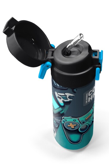 Coral High Kids Nefti Gamer Desenli Pipetli ve Direkt İçim Çelik Termos 500 ml 31861 - 2