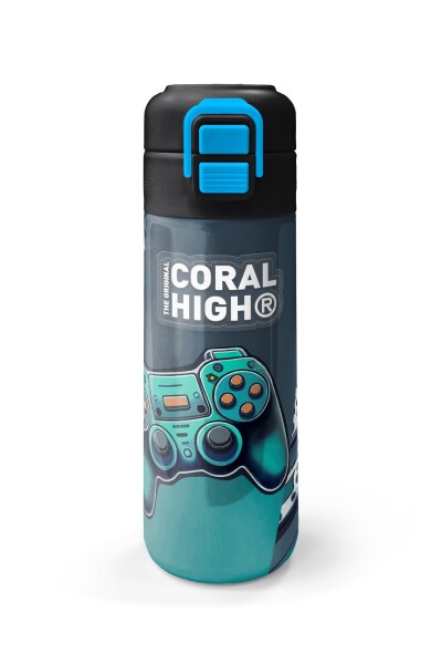 Coral High Kids Nefti Gamer Desenli Pipetli ve Direkt İçim Çelik Termos 500 ml 31861 - 5