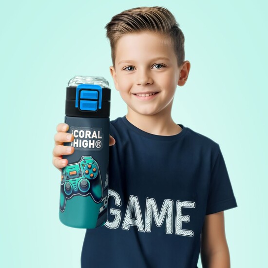 Coral High Kids Nefti Gamer Desenli Pipetli ve Direkt İçim Çelik Termos 500 ml 31861 - 4