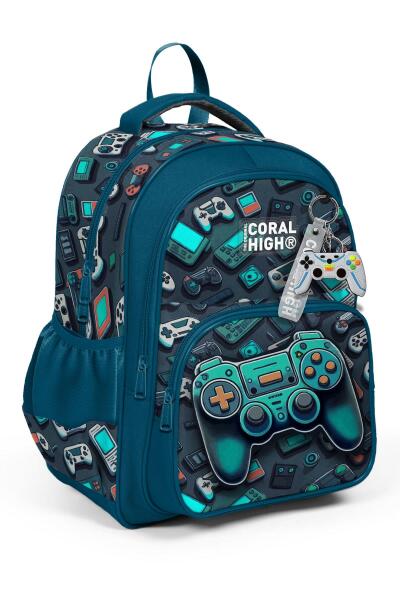 Coral High Kids Nefti Gamer Desenli Üç Bölmeli Okul Sırt Çantası 14423 - 1