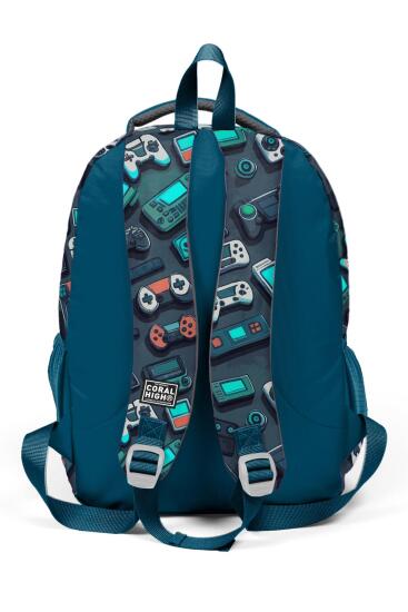 Coral High Kids Nefti Gamer Desenli Üç Bölmeli Okul Sırt Çantası 14423 - 4