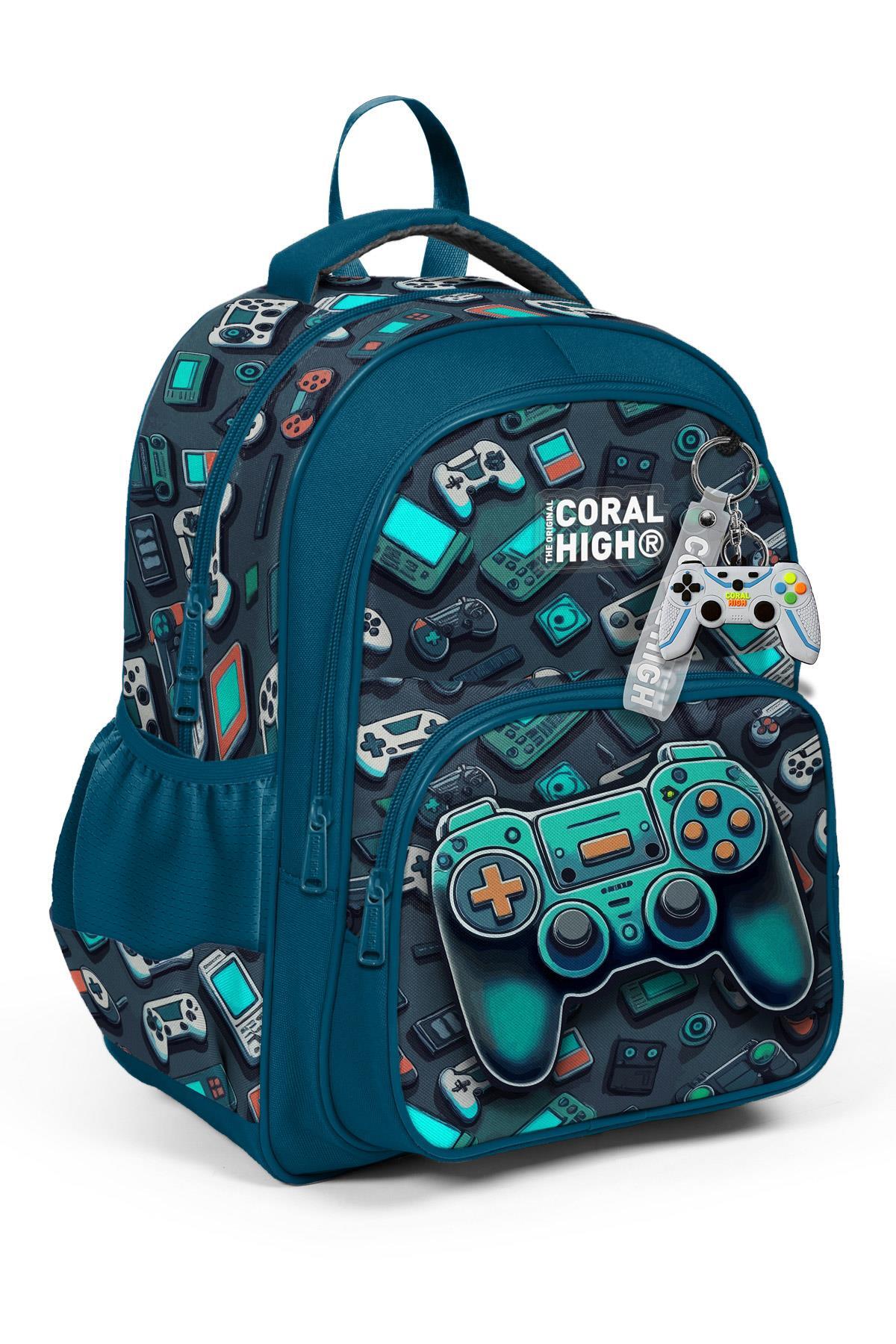 Coral High Kids Nefti Gamer Desenli Üç Bölmeli Okul Sırt Çantası 14423
