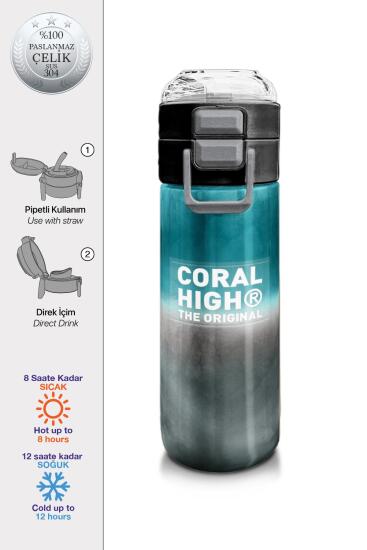 Coral High Kids Nefti Gri Renk Geçişli Desenli Pipetli ve Direkt İçim Çelik Termos 500 ml 31969 - Coral High KIDS