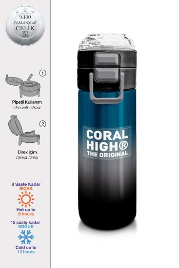 Coral High Kids Nefti Gri Renk Geçişli Pipetli ve Direkt İçim Çelik Termos 500 ml 31855 - Coral High KIDS