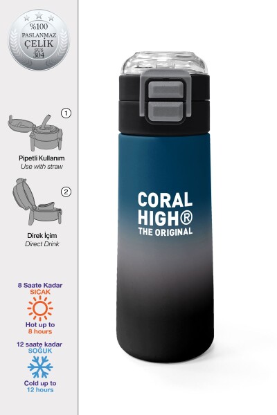 Coral High Kids Nefti Gri Renk Geçişli Pipetli ve Direkt İçim Çelik Termos 500 ml 31855 - 1