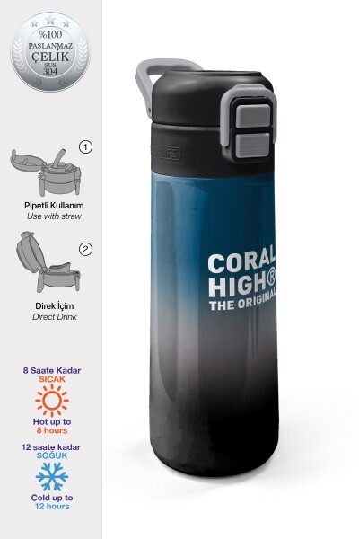 Coral High Kids Nefti Gri Renk Geçişli Pipetli ve Direkt İçim Çelik Termos 500 ml 31855 - 1