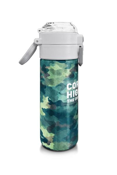 Coral High Kids Nefti Kamuflaj Desenli Pipetli ve Direkt İçim Çelik Termos 500 ml 31845 - 2