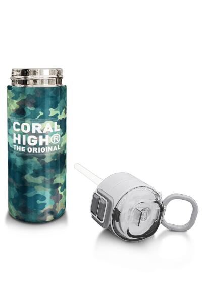Coral High Kids Nefti Kamuflaj Desenli Pipetli ve Direkt İçim Çelik Termos 500 ml 31845 - 4