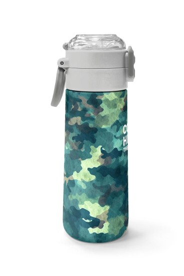 Coral High Kids Nefti Kamuflaj Desenli Pipetli ve Direkt İçim Çelik Termos 500 ml 31845 - 2