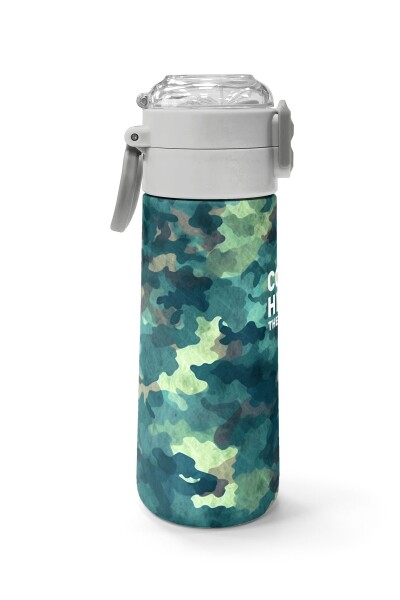 Coral High Kids Nefti Kamuflaj Desenli Pipetli ve Direkt İçim Çelik Termos 500 ml 31845 - 2