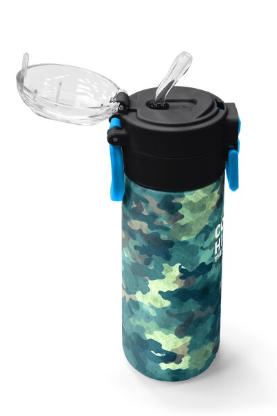 Coral High Kids Nefti Kamuflaj Desenli Pipetli ve Direkt İçim Çelik Termos 500 ml 31845 - 5