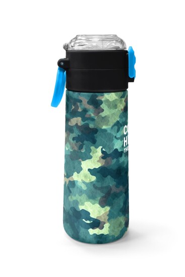 Coral High Kids Nefti Kamuflaj Desenli Pipetli ve Direkt İçim Çelik Termos 500 ml 31845 - 2