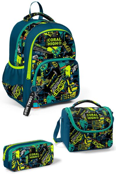 Coral High Kids Nefti Siyah Tamir Seti Desenli 3'lü Okul Çanta Seti SET0114417 - 1